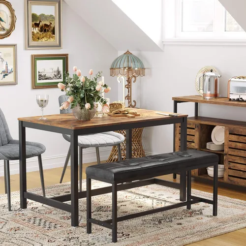 Miniatura 5 de VASAGLE Banco de mesa de comedor, banco otomano con asiento acolchado de piel sintética, marco de acero, 42.5 x 12.8 x 18.9 pulgadas, para comedor