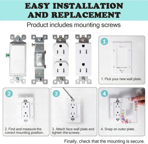 Miniatura 5 de Cubiertas decorativas para interruptor de luz, diseño floral clásico, placa de pared sin tornillos, placa de pared eléctrica de salida dúplex de una