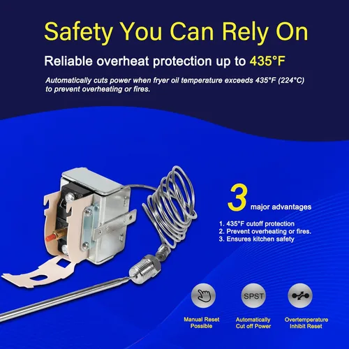 Miniatura 2 de Interruptor de límite alto PP10084 de repuesto para freidora Pitco – Corte de temperatura de seguridad de 435 °F, apto para los modelos de freidora