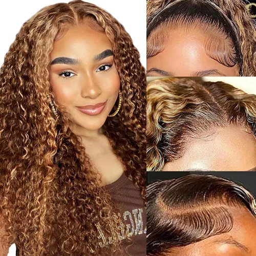 Miniatura 18 de FIRIEYA - Peluca Bob rizada de pelo humano, 220 densidad, 13x4 encaje frontal HD, pelo humano prearrancado, rizado profundo, sin pegamento, pelucas