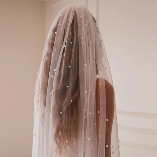 Miniatura 2 de HONGMEI Pearl Bride - Velos de novia de tul para novia, accesorios para el cabello, 1 nivel de longitud de los dedos, velos de novia con peine