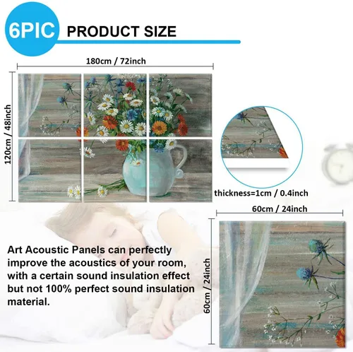 Miniatura 2 de JBER Paneles acústicos artísticos decorativos, paquete de 6 paneles acústicos artísticos para decoración de pared con autoadhesivo, adecuados