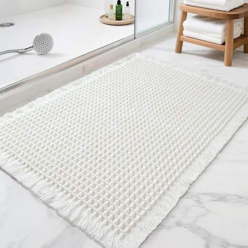Miniatura 22 de Alfombras de Baño con Textura Waffle, Tapetes de Baño Bohemios Súper Absorbentes, Tapetes Antideslizantes para Ducha, para Piso de Baño y Bañera
