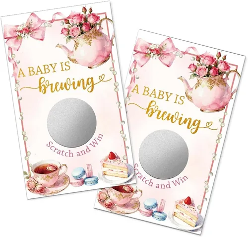 Miniatura 7 de TOUNER Juego de 50 piezas de A Little Pearl is On The Way Silver Scratch Off, revelar diseño de perlas, boletos de rifa temática de baby shower