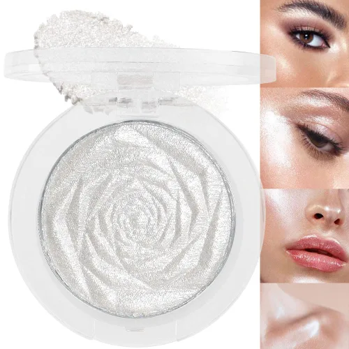 evpct Iluminador facial de perla blanca y plata, maquillaje de brillo con purpurina de diamantes brillantes, paleta de sombras de ojos en polvo para