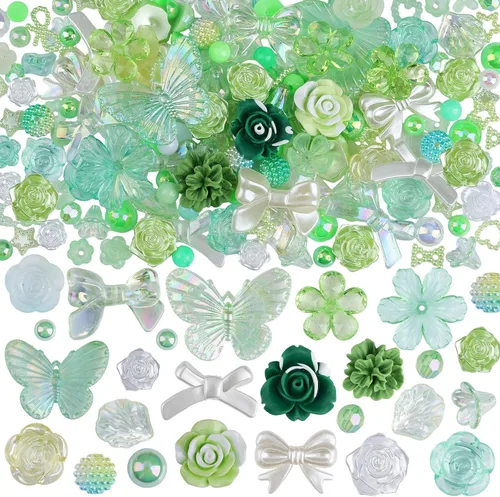 Miniatura 14 de 350 piezas de resina 3D ABS coloridos lazos de flores de rosas con parte trasera plana, cuentas de perlas semicirculares para pulseras, aretes