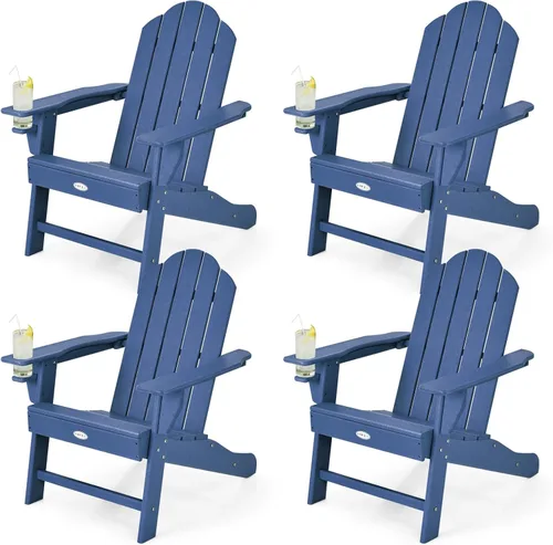Miniatura 18 de Tangkula Silla Adirondack para exteriores, sillones de polietileno de alta densidad resistentes a la decoloración con soporte para tazas, sillas