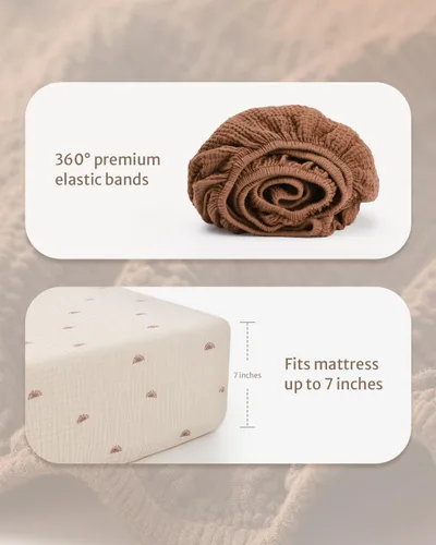 Miniatura 115 de Blissful Diary Sábanas de muselina para cuna para niñas, sábana de bebé de algodón suave bohemio para colchón de cuna estándar de 52 x 28 pulgadas