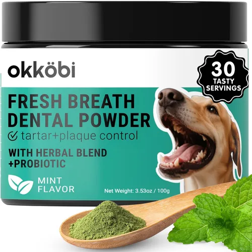 Miniatura 10 de Polvo de limpieza de dientes de perro, ambientador de aliento de perro + cuidado dental para perros y gatos + removedor de sarro para dientes
