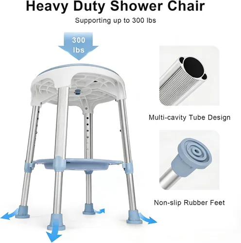 Miniatura 3 de Silla de ducha para ducha interior, taburete de ducha giratorio sin herramientas con bandeja de almacenamiento, silla de bañera ajustable y taburete