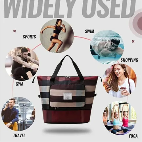 Miniatura 7 de 2022 - Bolsa de viaje plegable de separación secahúmeda, ligera, impermeable, plegable, para deportes, camping, Burdeos