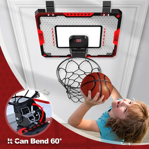 Miniatura 3 de Aro de baloncesto interior para niños de 5 a 10 años, con marcador electrónico y 3 bolas, mini aro sobre la puerta para cumpleaños de niños