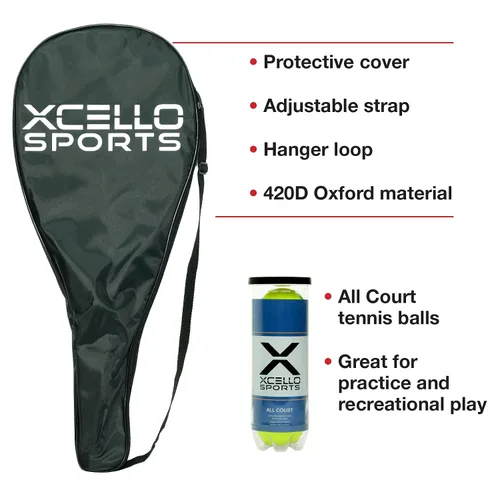 Miniatura 4 de Xcello Sports Juego de raquetas de aluminio de 23 pulgadas (azul/negro) con 2 tubos de pelotas de tenis y 2 fundas