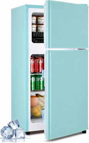 Miniatura 10 de Anypro Refrigerador con congelador, refrigerador de doble puerta de 2.9 pies cúbicos con control de temperatura de 7 niveles, luz LED, estantes