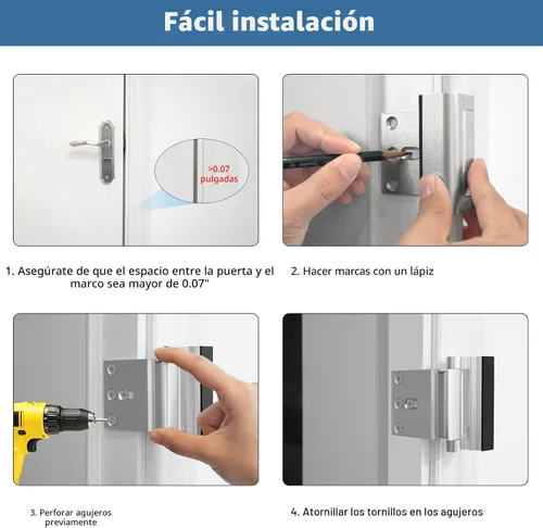 Miniatura 5 de Cerradura de refuerzo de puerta de seguridad para el hogar, pestillo de seguridad adicional para puertas delanteras, dispositivos de seguridad