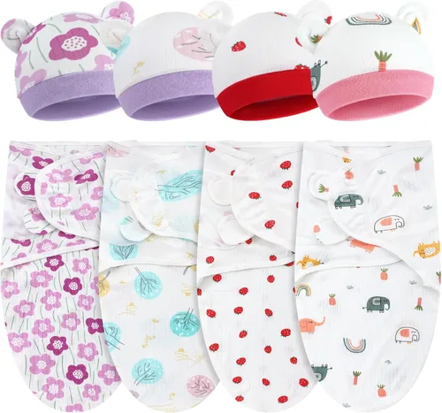 Miniatura 8 de Buryeah Paquete de 4 Mantas Envolventes para Bebés Prematuros con Gorro para Bebés Niños y Niñas de 3-7 Libras, Ropa para Recién Nacidos Prematuros