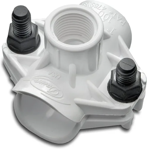 Dawn Industries 125C, 1-1/4 pulgadas en T de sillín x 1/2" FPT, sillines de plástico KwikSeal Poliy, fabricado en Estados Unidos (1 unidad)
