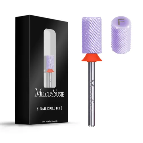 Miniatura 14 de MelodySusie Brocas de cerámica para uñas, 3/32 pulgadas, chaflán superior plana, puntas de barril grandes, eliminación rápida de acrílico o gel Rosa