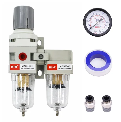 Miniatura 10 de RIH Sistema de secado de aire - Filtros de aire dobles NPT de 1/2 pulgada, filtro de partículas de 5 micras y regulador de presión de aire, calibre