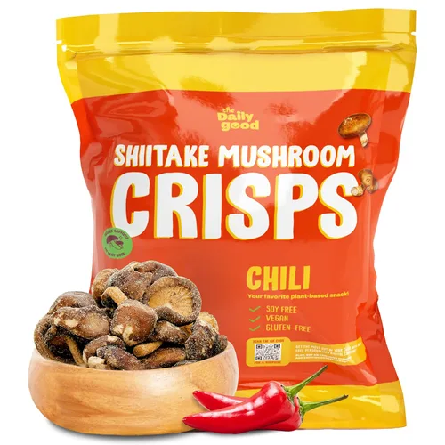 Miniatura 10 de The Daily Good Shiitake Crisps - Paquete de 3 chips de hongos, sin gluten, sin OGM, sabores original, wasabi y chile mexicano, alimentos