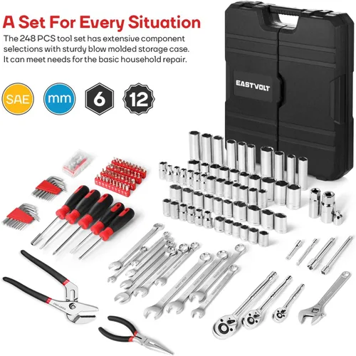 Miniatura 2 de Eastvolt EVHT24801 - Juego de herramientas mecánicas de 248 piezas, enchufes y llaves mixtas, juego de herramientas de mano para reparación