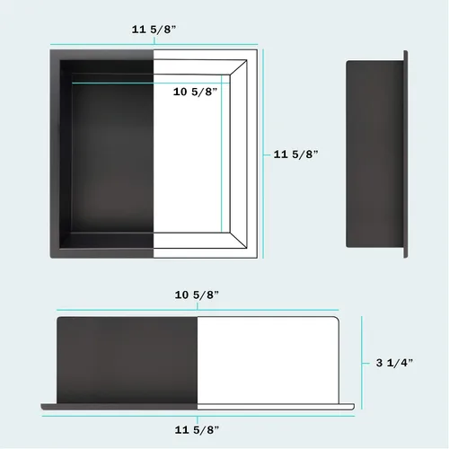 Miniatura 3 de Niche de ducha de acero inoxidable modelo de pared de 12 x 12 pulgadas, estante empotrado listo para azulejos, color negro mate, diseño moderno