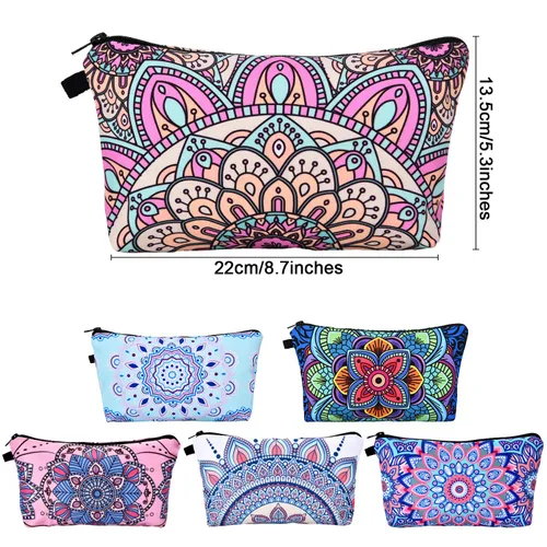 Miniatura 2 de Boao Bolsa de cosméticos de 8 piezas, bolsa de maquillaje, bolsa de viaje impermeable para artículos de tocador con diseño de flores de mandala, 8