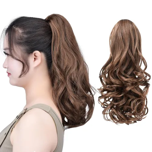 Miniatura 23 de SYXLCYGG Auburn Clip Cola de caballo Clip Cola de caballo Extensión de cola de caballo ondulado 10 pulgadas 3.5 oz pelo sintético falso pieza