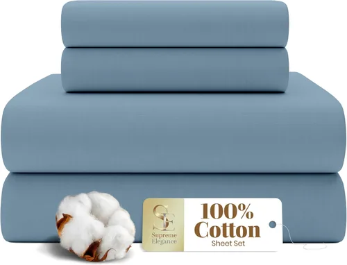 Miniatura 17 de SUPREME ELEGANCE Juego de sábanas de cama individual 100% algodón - Blanco ártico, ropa de cama de percal de 3 piezas, sábanas transpirables frescas