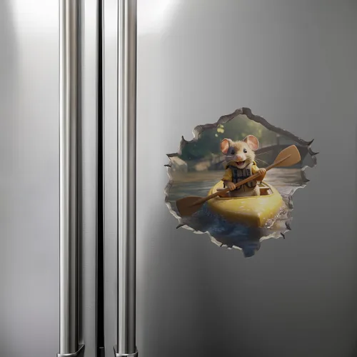 Miniatura 6 de Adhesivo de pared 3D con agujero de ratón en kayak