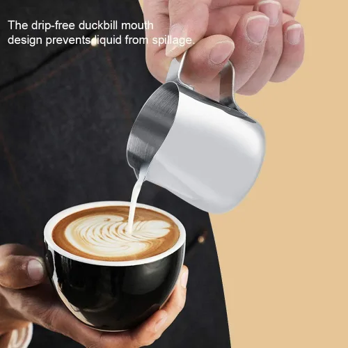 Miniatura 7 de Jarra de espuma de leche de acero inoxidable, jarra de vapor para café, capuchino, latte, taza de espuma para máquinas (6.8 fl oz)