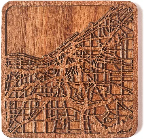 Miniatura 138 de Posavasos Amsterdam Map by O3 Design Studio, 1 pieza, posavasos de madera Sapele con mapa de la ciudad, hecho a mano, varias ciudades opcionales