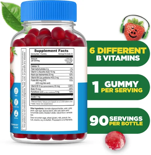 Miniatura 2 de Lifeable Complejo de vitamina B sin azúcar para niños Complejo B con vitamina C Vitaminas del complejo VIT B de gran sabor Apoyo energético