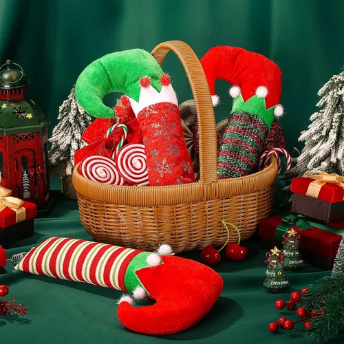 Miniatura 3 de 6 patas de elfo de Navidad, púa de botas, rayas con purpurina, patas rellenas de elfo con alambre fijo, decoraciones colgantes para árbol