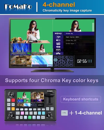 Miniatura 7 de FoMaKo Conmutador Mezclador de Video HDMI 4K, Pantalla LCD FHD de 5.5 Pulgadas, Conmutador de Transmisión en Vivo HDMI de 4 Canales, Entrada 4K