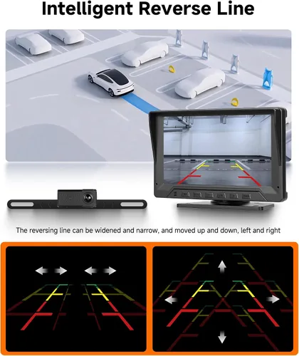 Miniatura 4 de Sistema de cámara de respaldo con cable de 7 pulgadas con rango de radar, visión nocturna IR de 1080P, impermeable IP68, súper gran angular, líneas