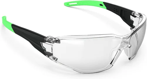 DILANCO Anteojos de seguridad transparentes ANSI Z87, almohadilla ajustable para la nariz, antivaho y arañazos con empuñaduras de goma Negro Verde