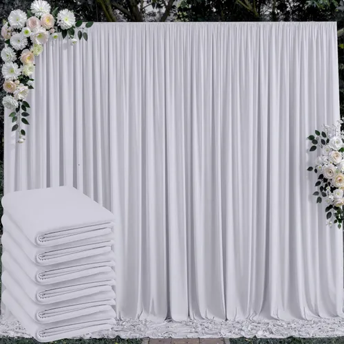 Miniatura 75 de Cortinas de telón de fondo blanco de 30 pies x 8 pies para fiestas de boda, 6 paneles de 5 pies x 8 pies, cortinas de fotografía de poliéster sin