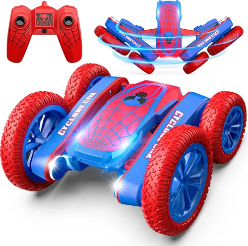 Miniatura 8 de Spider - Auto de control remoto para niños – 2.4 GHz rápido RC Stunt Cars, 360° giratorio 4WD RC Crawler con luces, juguete recargable para niños