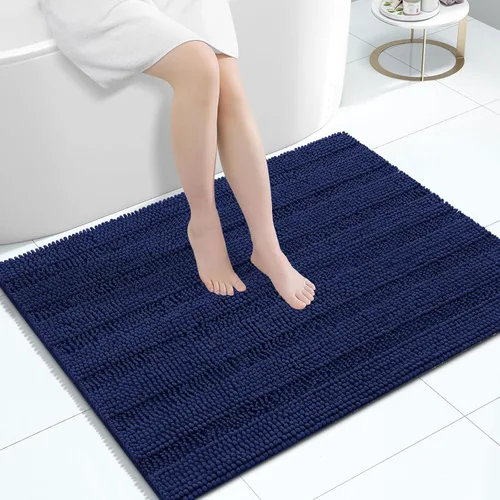 Miniatura 29 de Grandaily Alfombras de baño de felpilla a rayas de 24 x 16 pulgadas, extra gruesas y suaves, absorbentes, parte trasera de goma, alfombra de ducha