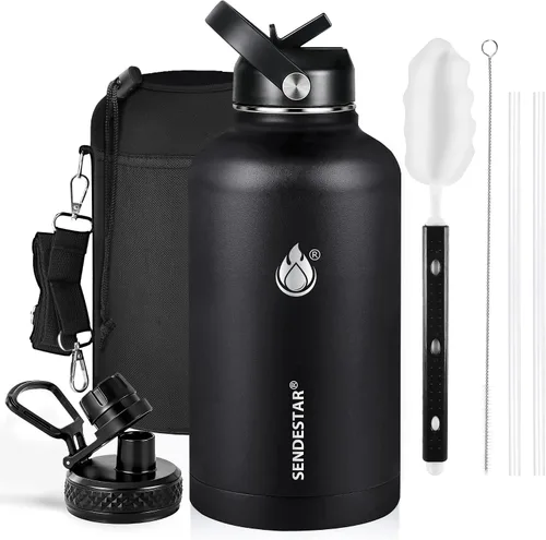 Miniatura 56 de SENDESTAR Botella de agua aislada de 24 onzas, boca ancha, botella de agua de 24 onzas con tapa con popote, tapa de boquilla, acero inoxidable