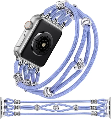 Miniatura 9 de TOYOUTHS Pulsera de cuentas compatible con Apple Watch Band de 49/46/45/44/1.654 in para mujer, correa de nailon elegante para iWatch Series