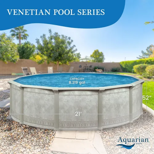 Miniatura 17 de Aquarian - Piscina para exteriores con marco de acero por encima del nivel del suelo, redonda, 24 x 52 pulgadas, veneciana Veneciano