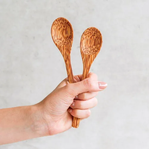 Miniatura 3 de Juego de 2 cuencos y cucharas de coco natural, pulido con aceite de coco, duradero, ligero, útil, cuenco grande de madera para ensaladas, desayuno