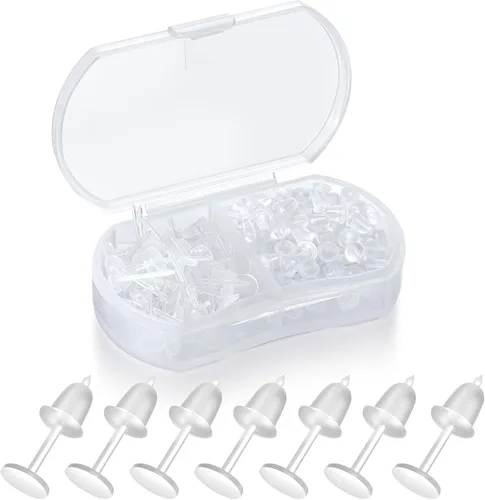 Miniatura 5 de Aretes transparentes para deportes/trabajo, aretes de bola de plástico de 0.118 pulgadas para orejas sensibles, 100 pares de aretes y pines