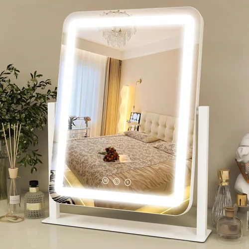 Miniatura 15 de ROLOVE Espejo de tocador con luces de 15 x 12 pulgadas, espejo de maquillaje iluminado con aumento de 10X, iluminación de 3 colores y brillo
