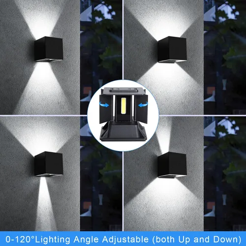 Miniatura 3 de Juyace Aplique LED de 20 W 6000 K para pared arriba y abajo, iluminación exterior, sin fotocélulas, con ángulo ajustable, cuadrado, 4.7 pulgadas