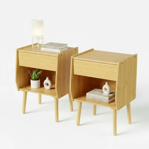 Miniatura 11 de ZIYOO Mesa auxiliar móvil de madera maciza de 3 niveles con ruedas, mesita de noche de madera, organizador de almacenamiento de diseño flotante