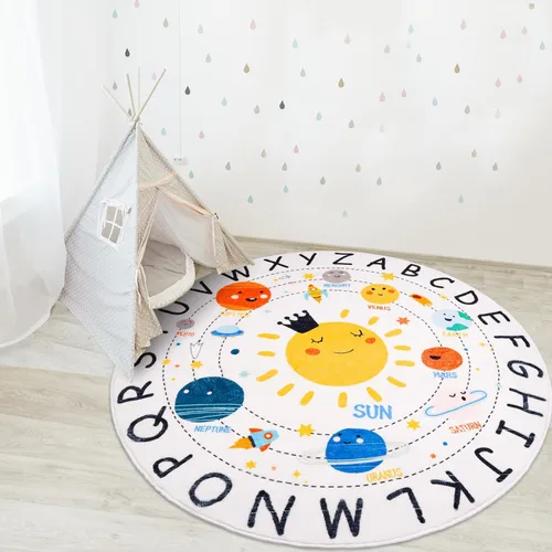 Miniatura 8 de ABC Space - Alfombra para niños, 3 pies 3 pulgadas x 4 pies 11 pulgadas, antideslizante, alfabeto, alfombra lavable, alfombra de felpa suave