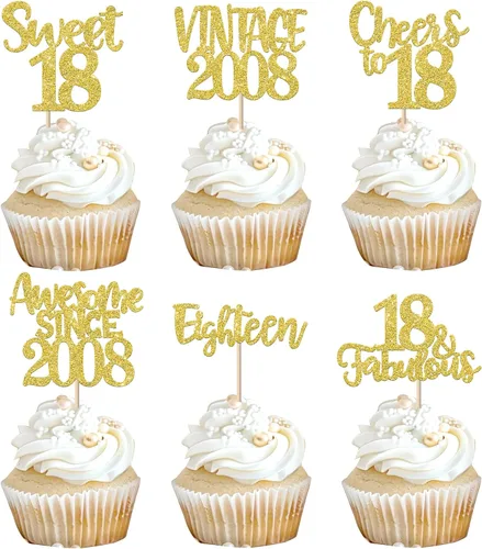 Miniatura 102 de Rsstarxi Paquete de 24 adornos para cupcakes vintage 2019 con purpurina negra para 5º cumpleaños, saludos a 5, cinco, 5, 5 fabulosos para cupcakes